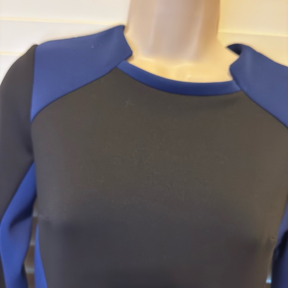 ETC Women Colorblock Bodycon Dress Size S Long Sleeve Black & Blue - Picture 2 of 14